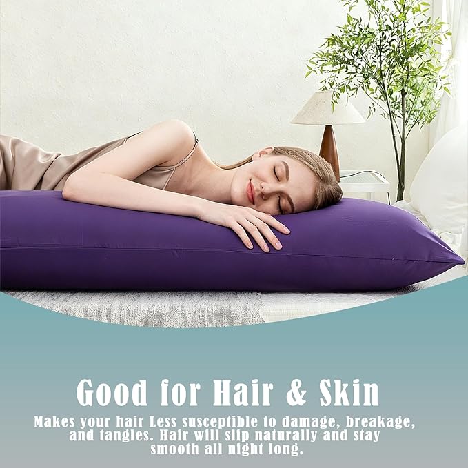 Body Cooling Pillow Cases Cover, Bamboo Rayon Body Pillowcases with Zipper Closure, Cool & Breathable Pillow Case for Hot Sleepers and Night Sweats, 20x54 inches, Dark Purple
