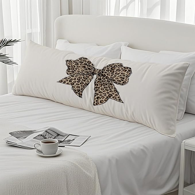 Trendy Coquette Leopard Bow 20x54 Body Pillow Cover, Coquette Room Decor, Cheetah Print Room Decor, Preppy Leopard Print Decorative Long Body Pillow Cases for Bed Couch