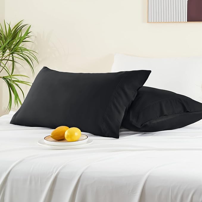 BEDELITE Pillow Cases Queen Size Set of 2, Rayon Derived from Bamboo, Cooling Pillow Cases for Hot Sleepers & Night Sweats, Breathable and Silky Soft Envelope Pillowcases(Black, 20"x30")