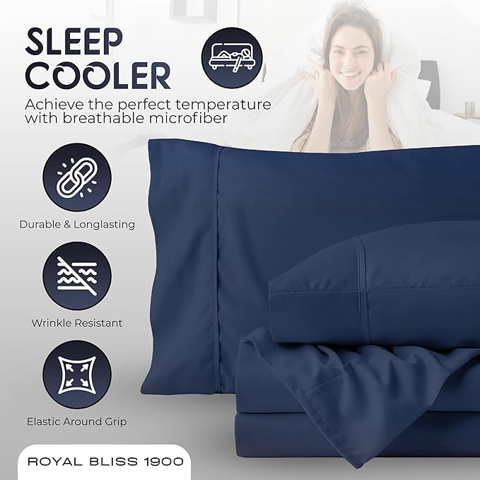 Twin Bed Set - 3Pc Set - Deep Pockets - Cooling Twin Size Sheets - Soft and Smooth Bed Sheet - Perfect Bedding for Any Bedroom (Navy Blue)