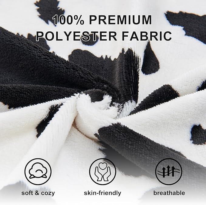 SOCHOW Body Pillow Cover 21x54 Inches, Super Soft and Cozy Cow Print Fleece Long Body Pillowcase with Zipper Closure,1 Pack, Black/White