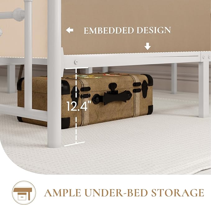 SHA CERLIN 14" King Size Metal Platform Bed Frame/Victorian Headboard and Footboard/Steel Slats Mattress Foundation for Storage/No Box Spring Needed/Noise Free/White