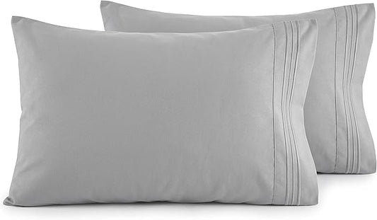 Elegant Comfort Luxury Ultra-Soft 2-Piece Pillowcase Set - 1500 Premium Hotel Quality Microfiber Double Brushed - Wrinkle Resistant, King Size, Silver Blue