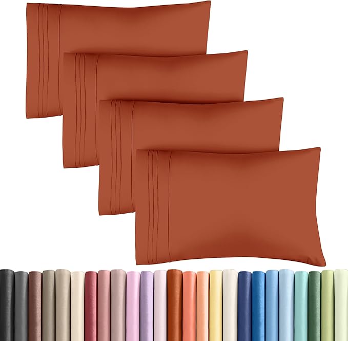 King Pillow Cases Set of 4 - Ultra Soft Hotel Quality Pillowcase Covers - Comfy, Cozy & Wrinkle Free - Shrinkage, Stain & Fade Resistant - Machine Washable Pillow Protectors - 4 Piece Set - Terracotta