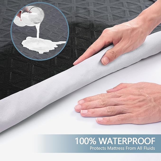 Premium Waterproof Mattress Protector Twin XL Size, Breathable Bed Cover 3D Air Fabric Cooling Mattress Pad Cover Smooth Soft Noiseless Washable, 8''-21'' Deep Pocket (Gray)