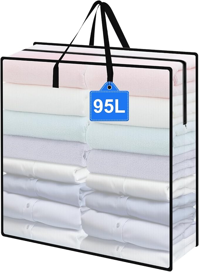 95L Under Bed Storage Bag, Under Bed Storage Containers, Clear Storage Bags for Clothes Quilt Pillow Wreath Blanket Storage or Closet Organizer Home Storage