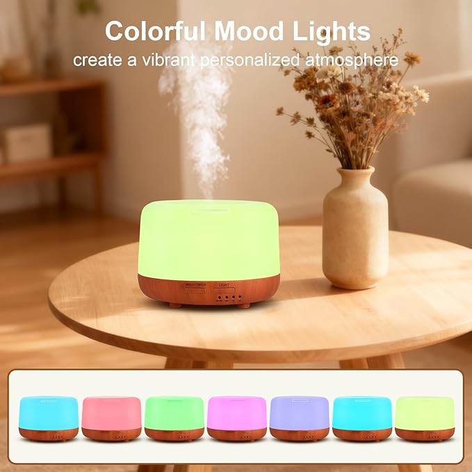 Marchred 300ML Essential Oil Diffuser, Small Aromatherapy Diffuser with Remote, 7-Color LED Light, 4 Timer Settings, Safe Auto-Off, for Bedroom, Desk, Home Office