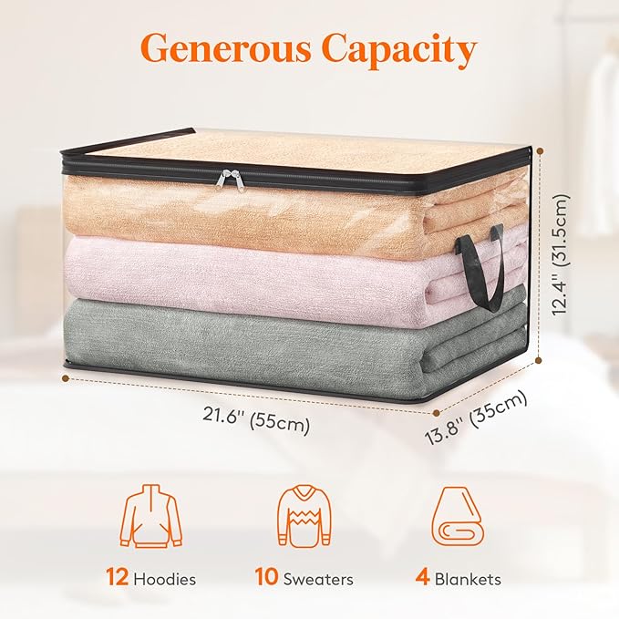 Lifewit 8 Pack Clear Clothes Storage Bags, 60L Plastic Blanket Vinyl Foldable Moving Bags with Zipper, Closet Organizers and Storage Containers for Bedding, Duvet, Pillow