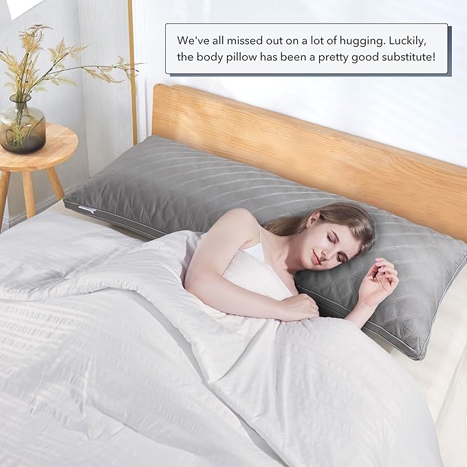 Leeden Body Pillow Insert - Full Body Pillow for Adults - Large Long Bed Pillow for Side Sleeper - Firm Breathable Support - 20 x 54 Inch - Grey