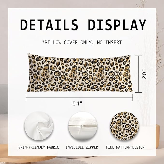 Black and Gold Leopard Print 20x54 Body Pillow Cover, Cheetah Print Room Decor, Funky Y2k Cheetah Print Decorative Long Body Pillow Cases for Girls Bedroom Dorm Apartment Bed Couch