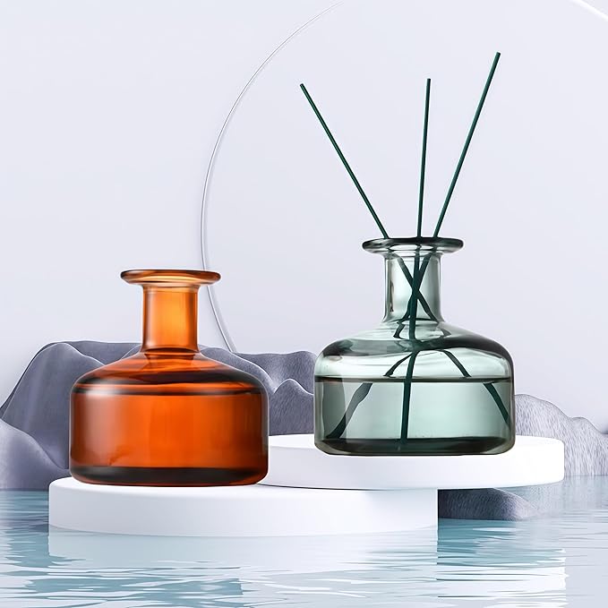 Green Empty Glass Reed Diffuser Bottles,300ml Refillable Diffuser Bottle for Essential Oils,Aromatherapy Container for DIY Replacement Diffuser,Fragrance Decoration,Crafts Decor,Small Flower Vase
