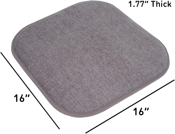 Sweet Home Collection Chair Cushion Memory Foam Pads Honeycomb Pattern Slip Non Skid Rubber Back Rounded Square 16" x 16" Seat Cover, 4 Pack, Alexis Gray/Silver