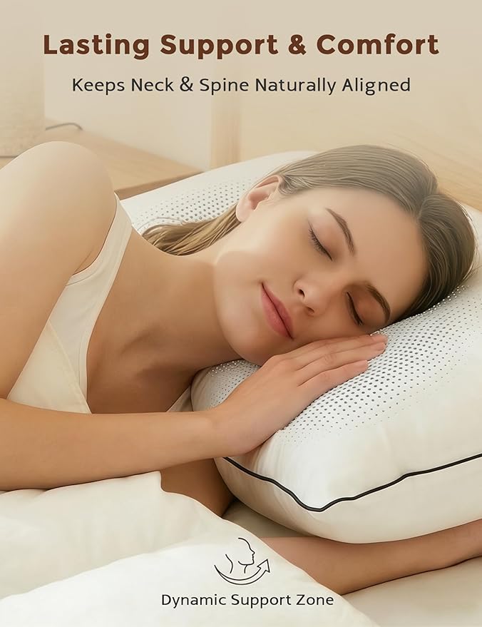 Cobnom® Goose Feather and Down Pillows Queen Size Set of 2, 3-Chamber Hybrid Bed Pillows with 750 Fill-Power Down Surrounded, 100% Organic Cotton Cover, Medium Firm for All Sleepers(20x30 Inch)
