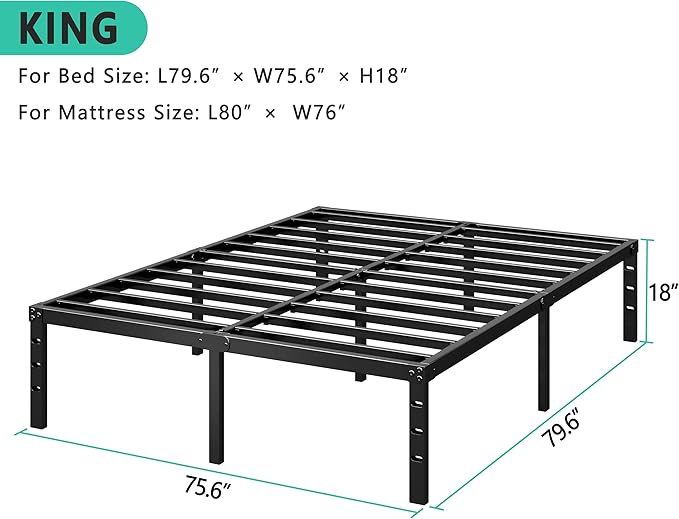 HLIPHA Metal Platform Bed Frame 12 Inch Tall,No Box Spring Needed,King Size Bed with Heavy Duty Strong Support Slats,Easy to Assemble,Black