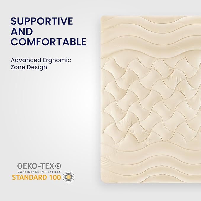 SLEEP ZONE Cooling Queen Mattress Topper, Premium Zoned Cool Mattress Pad Cover, Padded Mattress Protector Breathable Washable, Deep Pocket 8-21" (Beige, Queen)