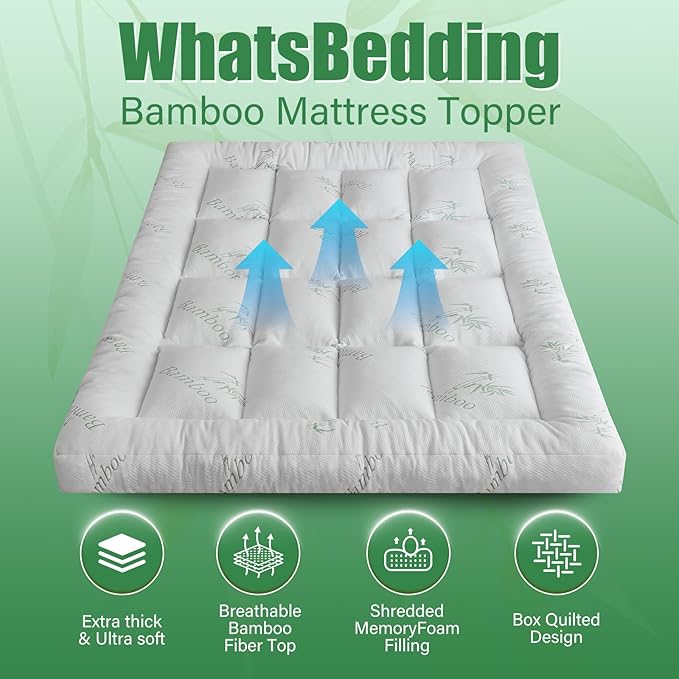 WhatsBedding 5 Inch Memory Foam Mattress Topper Full Size for Back Pain Relief, with Cooling Breathable Bamboo Viscose Air Layer, Soft Pillow Top Mattress Topper, 75x54x5in