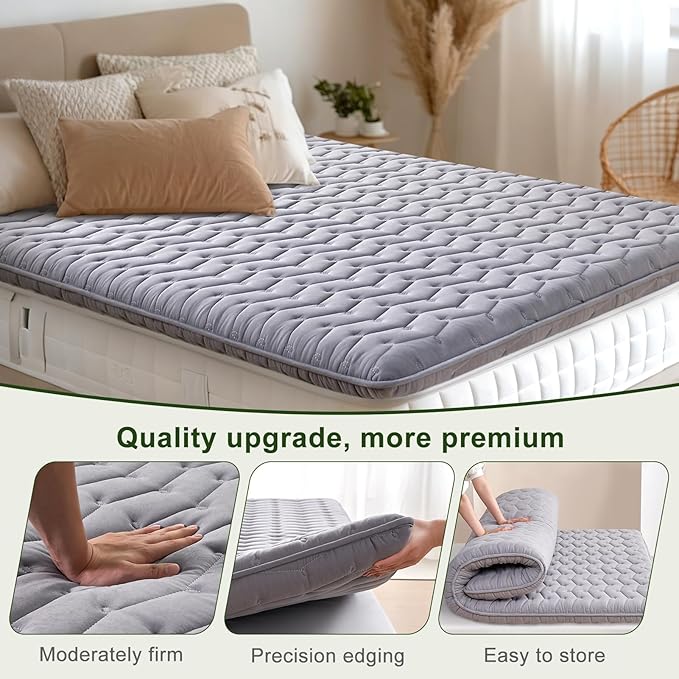Premium Foam King Mattress Topper 3 Inch, Medium Firm Bed Pad for Supportive Sleep and Pressure Relief, Durable Foam Layer, 80 x 76 Inches, Gray