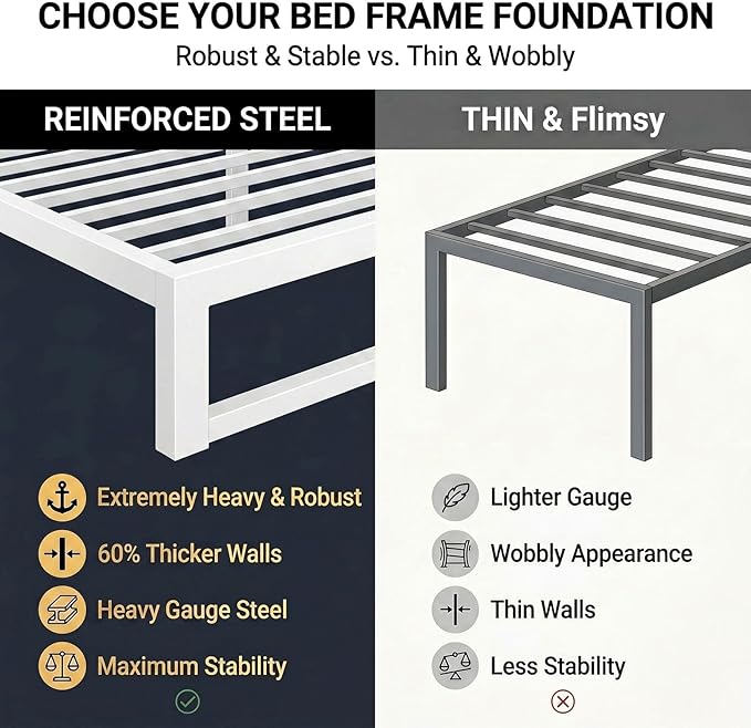Allewie Full Size Bed Frame, 14 Inch Metal Platform Bed Frame with 4000LBS Heavy Duty Steel Slats Support, Noise Free, Easy Assembly, No Box Spring Needed, White