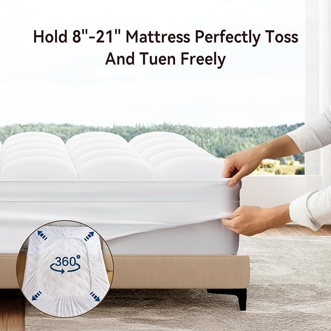 ABENE Full XL Size Mattress Topper for Back Pain Relief, Extra Thick Mattress Pad Pillowtop, Soft Plush Mattress Cover Bed Topper with Deep Pocket, Overfilled Down Alternative Filling, White