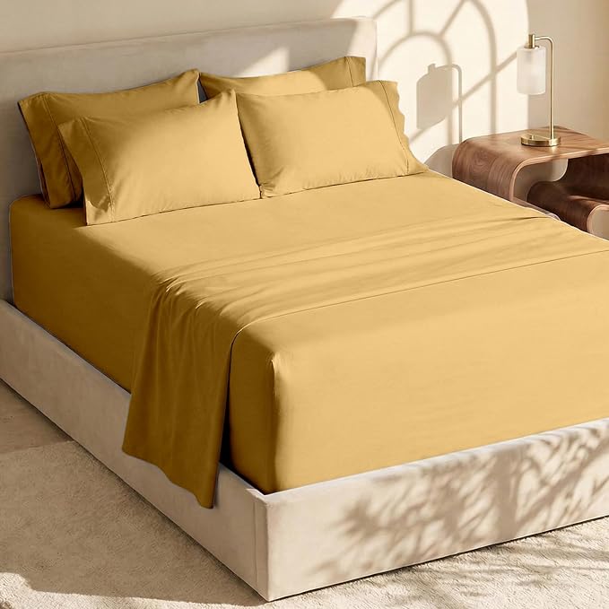 Hearth & Harbor Extra Deep Pocket King Size Sets - Fits Mattress 18-24 Inches Deep - Extra Deep Pocket Sheets - 6 Piece King Size - Camel