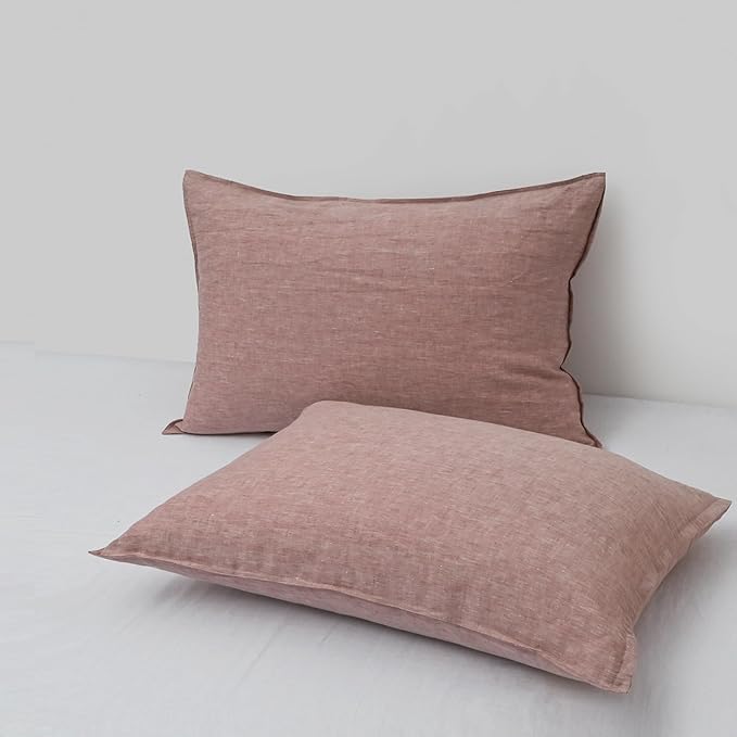 CHUFFED Linen Pillow Cases 2 Pack 100% Linen Standard Pillowcases, Breathable and Cooling Washed Pillow Shams with Zipper Closure, 20x26 Inches,Smokey Pink