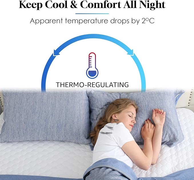 CHOSHOME Cooling Pillow Cases Zipper Pillow Covers Q-Max > 0.45 Zippered Pillowcases for Hot Sleepers, Soft, Breathable, Skin-Friendly, 4 Pack (Queen, 20"x30", Blue)