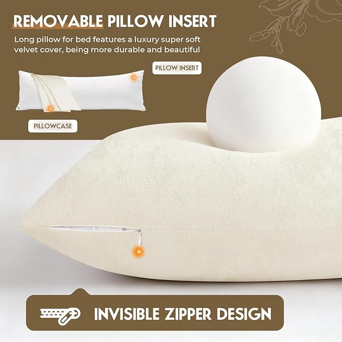 Body Pillow for Adults with Removable Pillowcase，Memory Foam Fluffy Body Pillows for Side Sleepers, Back Pain, Pregnancy, Large Long Pillow Full with Cover for Bed,20x54 Inch, Cream