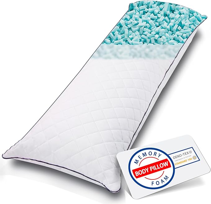 1 MIDDLE ONE Body Pillow, Memory Foam Body Pillows for Adults Sleeping, Long Pillow for Bed, Big Large Firm Full Body Pillow for Side Sleeper, 20x54 Inch, White