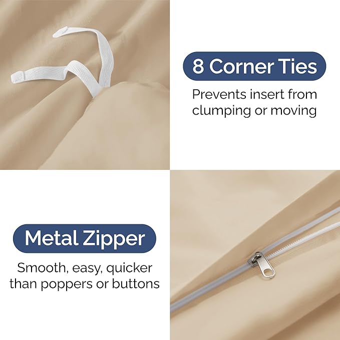 Duvet Cover Queen Size Set - Extra Soft Queen Duvet Cover 90" x 90" with 2 Pillow Shams - Hotel Luxury, Easy Care and Fade Free w/ Zipper Closures & Ties - All Season, Comfy, Cozy & Breathable (Cream)