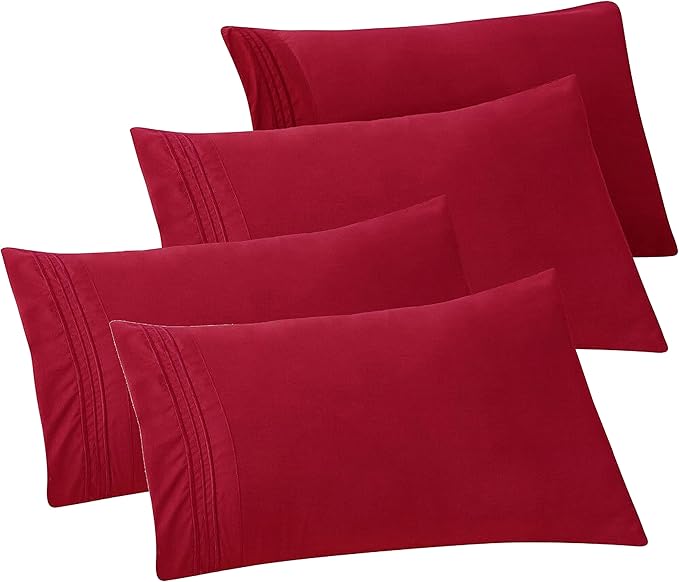 Elegant Comfort 4-PACK Solid Pillowcases 1500 Premium Hotel Quality Microfiber - Smooth Weave, Wrinkle and Stain Resistant, Easy Slip-On, 4-Piece Set, Standard/Queen Pillowcase, Burgundy
