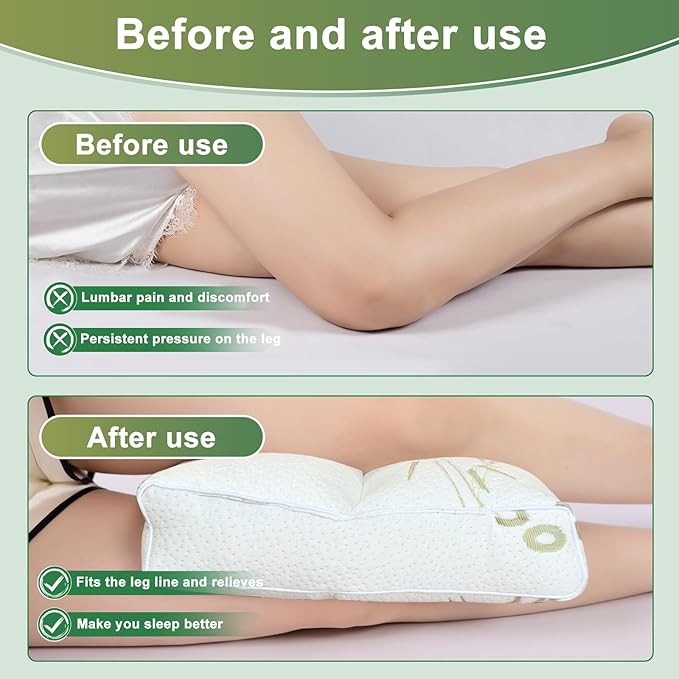 MINUPWELL Knee Pillow for Side Sleepers - 5" Height Between Leg & Under Knee Pillow for Back Sleepers - with 1160G 7D Fiber for Relieving Leg, Back, and Knee Pain - Rayon Derived from Bamboo