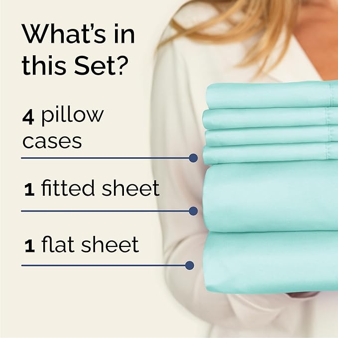 Cal King 6 Piece Sheet Set - Comfy Breathable & Cooling - Hotel Luxury Bedding for Women, Men, Kids, Teens & Children - 1 Flat & 1 Fitted Sheet & 4 Pillowcases w/ Deep Pockets, Wrinkle Free - Spa Blue