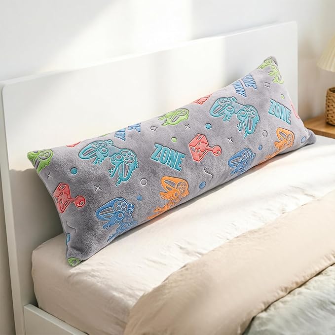 Cloele Body Pillow Cover Glow in The Dark Long Pillow Cases Full Length Pillow Case - 21x54 inches Grey Game Controller Ultra Soft Body Pillowcase for Kids Boys Decorative Body Pillow Pillowcases