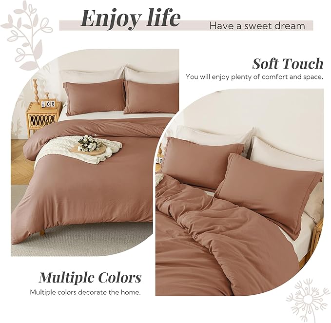 MILDLY Super Soft Duvet Cover 2pcs - 100% Washed Microfiber Mocha Twin/Twin XL Comforter Cover Set 3 Pieces with Zipper Closure & Corner Ties