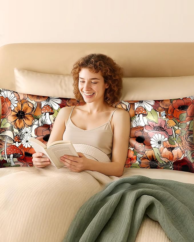 Miss Adola Silk Body Pillow Cover with Zipper - 20x54 Inch Silk Long Pillow Case for Women Ladies Adults Soft Bed Decorative Cute Boho Large Body Pillowcase Sham for Hair and Skin, Flower Mogu