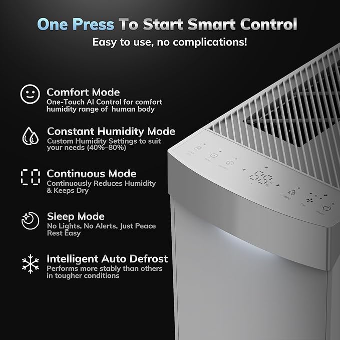 AEOCKY 74 Pint/D Energy Star Version 6.0 Dehumidifier, 4500 Sq.Ft Smart Compressor Dehumidifier with Drain Hose, Intelligent Humidistat,for Basement,Bedroom,Home,Bathroom