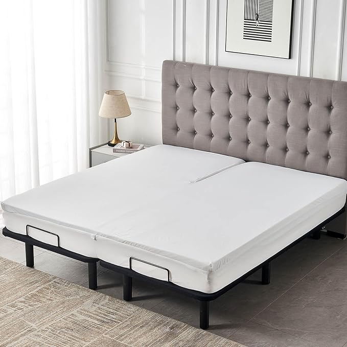 Waterproof 32-34 Split Top King Mattress Protector for Adjustable Bed Flex Head Fitted Sheet Style with Elastic Deep Pocket Mattress Cover Split Top King