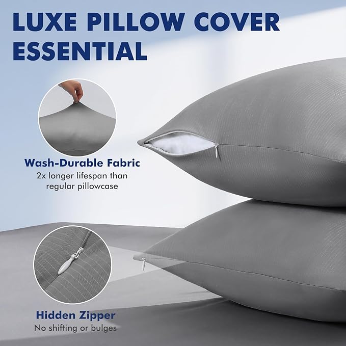 Elegear Cooling Pillow Cases for Hot Sleepers, Silver Infused Cooling Pillowcase Instantly Cool with Q-Max>0.5, Soft Silky Pillowcases for Hair & Skin, Zipper Pillow Cases Set of 2-Queen, Dark Gray