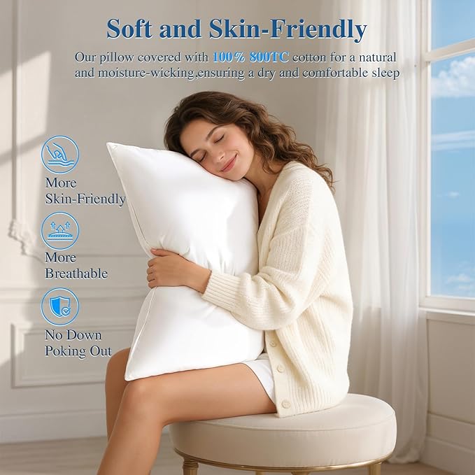 Goose Down and Feather Pillow King Size Set of 2, 100% Cotton Shell, 3-Chamber 5 Stars Hotel Pillow for Sleeping, Bed Pillows for Neck Pain Relief, Perfect for Side Sleepers - (20"x36",2 Pack)