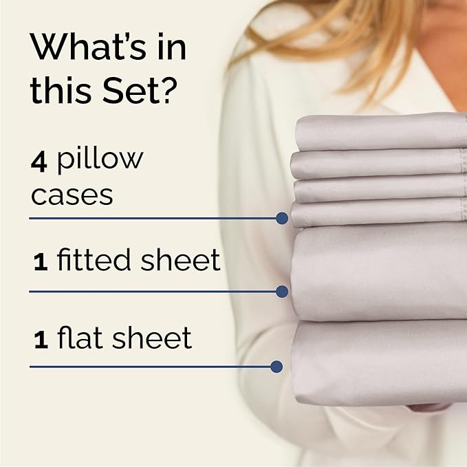 Cal King 6 Piece Sheet Set - Comfy, Breathable & Cooling - Soft Hotel Luxury Bedding for Women, Men, Kids, Teens and Children - 1 Flat & 1 Fitted Sheet & 4 Pillowcases with Deep Pockets - Light Grey