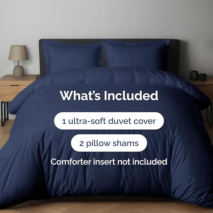 Duvet Cover Full Size Set - Extra Soft Full Duvet Cover 80" x 90" with 2 Pillow Shams - Hotel Luxury, Easy Care & Fade Free w/ Zipper Closures & Ties - All Season, Comfy, Cozy & Breathable (Navy Blue)