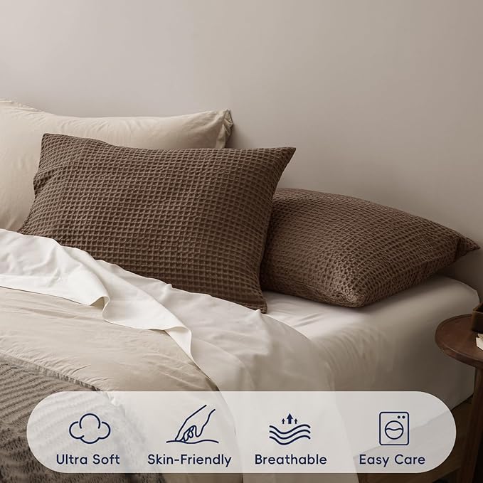 PHF Ultra Soft Waffle Weave Pillow Shams King Size, No Insert, 2 Pack 20" x 36" Pillowcases,Breathable & Skin-Friendly Pillow Cases, Stylish Decorative Bed Pillow Cases Covers,Mocha