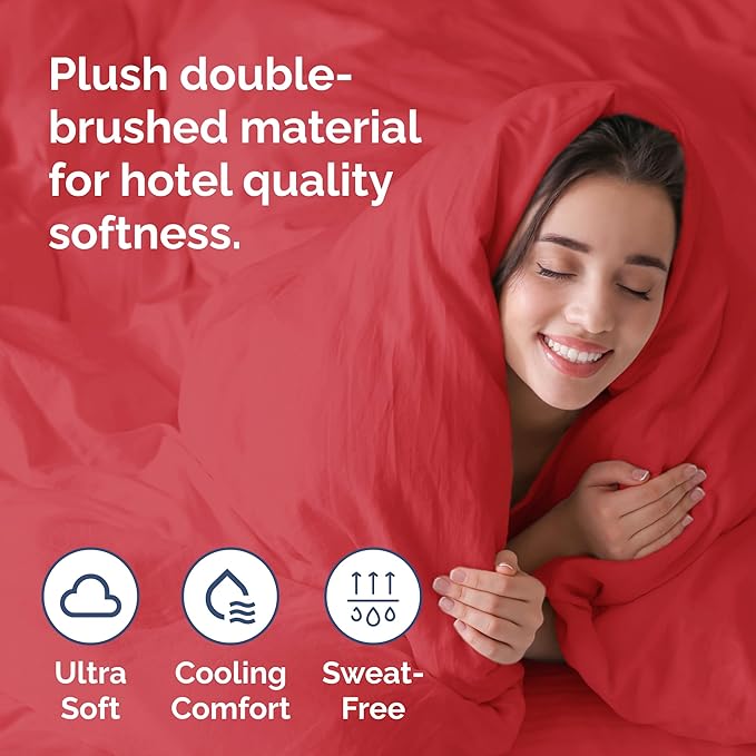 Duvet Cover King Size Set - Extra Soft King Duvet Cover 104" x 90" with 2 Pillow Shams - Hotel Luxury, Easy Care and Fade Free w/ Zipper Closures & Ties - All Season, Comfy, Cozy & Breathable (Red)