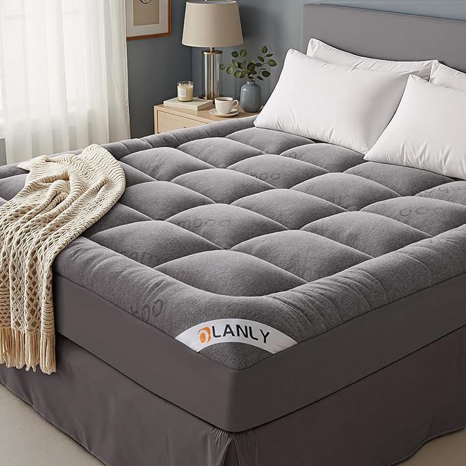 OLANLY Twin Mattress Topper – Viscose Made from Bamboo, Cooling Soft Twin Pillow Top Mattress Pad for Back Pain Relief, Plush Down Alternative Fill Bed Topper with Elastic Deep Pocket, Light Gray