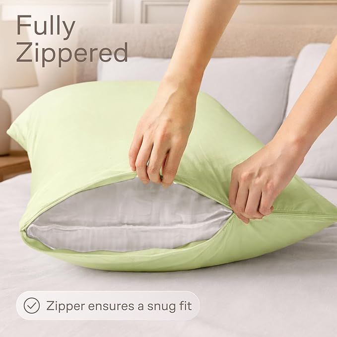 Ultra Soft Pillow Protectors with Zipper Standard Size - Set of 4 Breathable Pillow Covers - 100% Protection Against Stains, Dust & Dirt - Machine Washable (Sage)