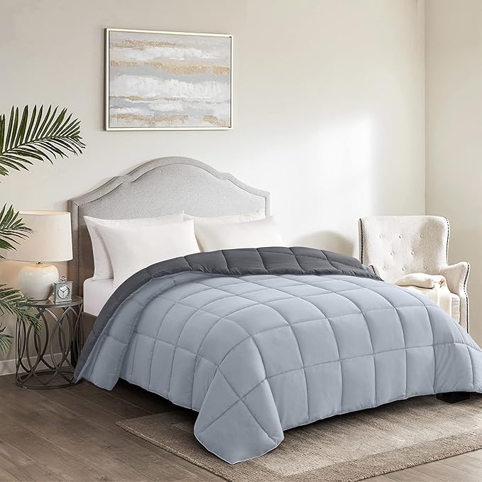 Homelike Moment California King Comforter - Grey Duvet Insert Down Alternative Bed Comforter, Lightweight Bedding Comforters Cal King Size Quilted Soft All Season Reversible Dark Gray/Light Grey