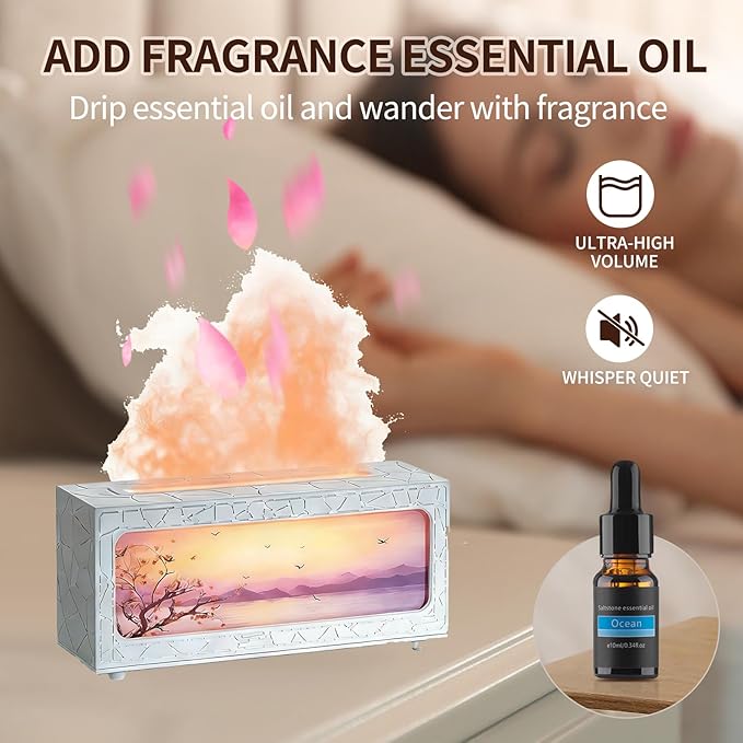 250ml Essential Oil Diffuser, Fireplace Flame Design Aromatherapy Humidifier, 7 Color LED Lights, Ultrasonic Quiet Auto Shut-Off Timer, BPA-Free for Home Bedroom Office (C08W)