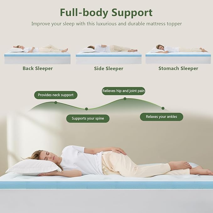 Hansleep Full Size Memory Foam Mattress Pad Topper, Full Foam Mattress Topper Viscose Derived from Bamboo, Full Bed Mattress Pad Cover for Back Pain Relief, 54" x75", White