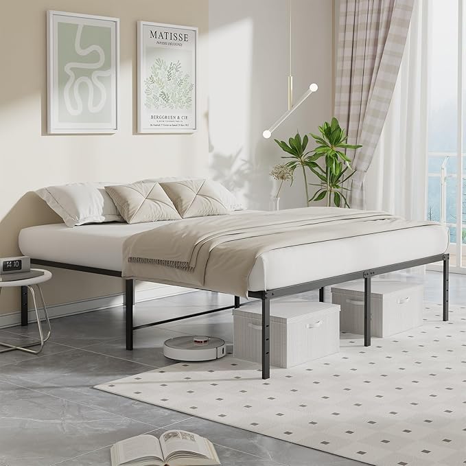 OLIXIS Full Bed Frame, Heavy Duty Sturdy 16 Inch Metal Platform Bed Frames, Enhanced Stability & Noise-Free, Under-Bed Storage, No Box Spring Needed, Easy Assembly