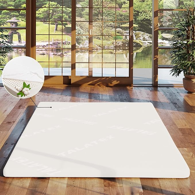 Talatex Natural Latex Mattress Topper, Premium Latex with Organic Mattress Cover, Medium Firmness Help Relief Shoulder & Back Pain (White, Twin, 3, Inches)